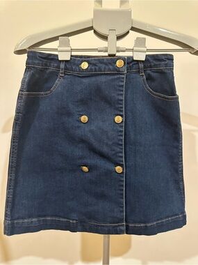 Cyrillus Dark Blue Denim Mini Skirt with Gold Buttons